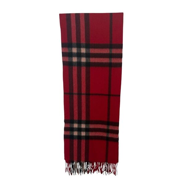 Burberrys Cashmere Red Checked Scarf - Picture 2 of 3